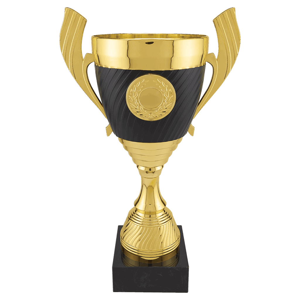 14 1/4" Gold with Black Completed Plastic Cup Trophy with Black Marble Base