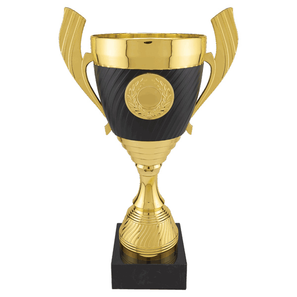 14 1/4" Gold with Black Completed Plastic Cup Trophy with Black Marble Base