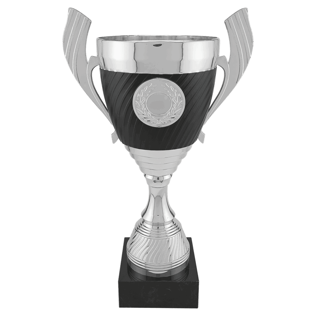 14 1/4" Silver with Black Completed Plastic Cup Trophy with Black Marble Base