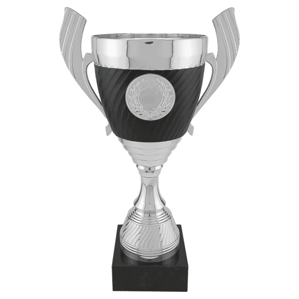 14 1/4" Silver with Black Completed Plastic Cup Trophy with Black Marble Base
