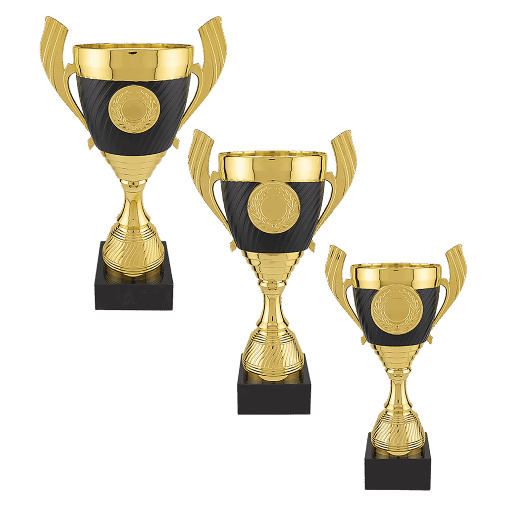 Gold with Black Completed Plastic Cup Trophy with Black Marble Base Sample Set