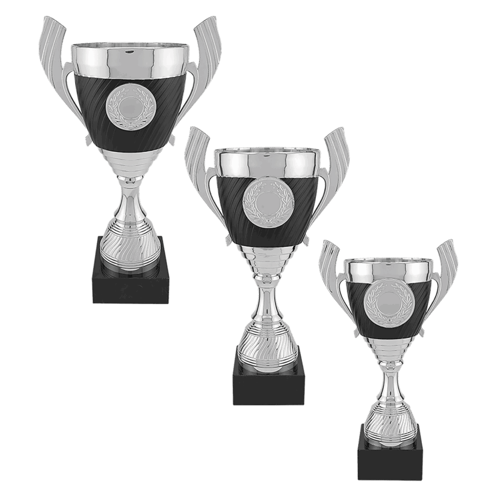 Silver with Black Completed Plastic Cup Trophy with Black Marble Base Sample Set