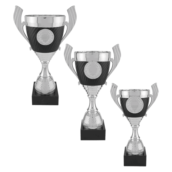 Silver with Black Completed Plastic Cup Trophy with Black Marble Base Sample Set