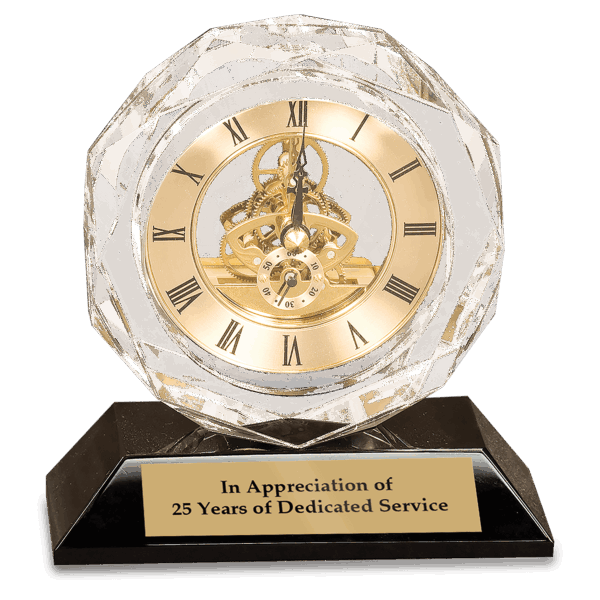 5 3/4" Clear Crystal Clock on Black Pedestal Base