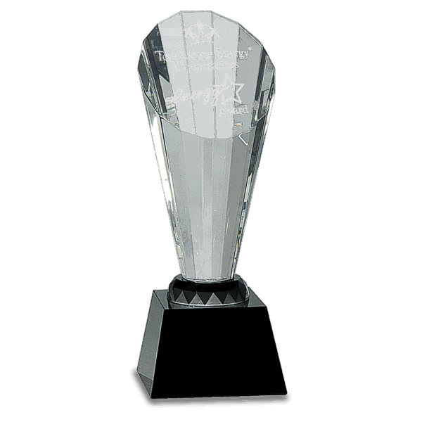 10" Clear Crystal Faceted Rising Spire on Black Base