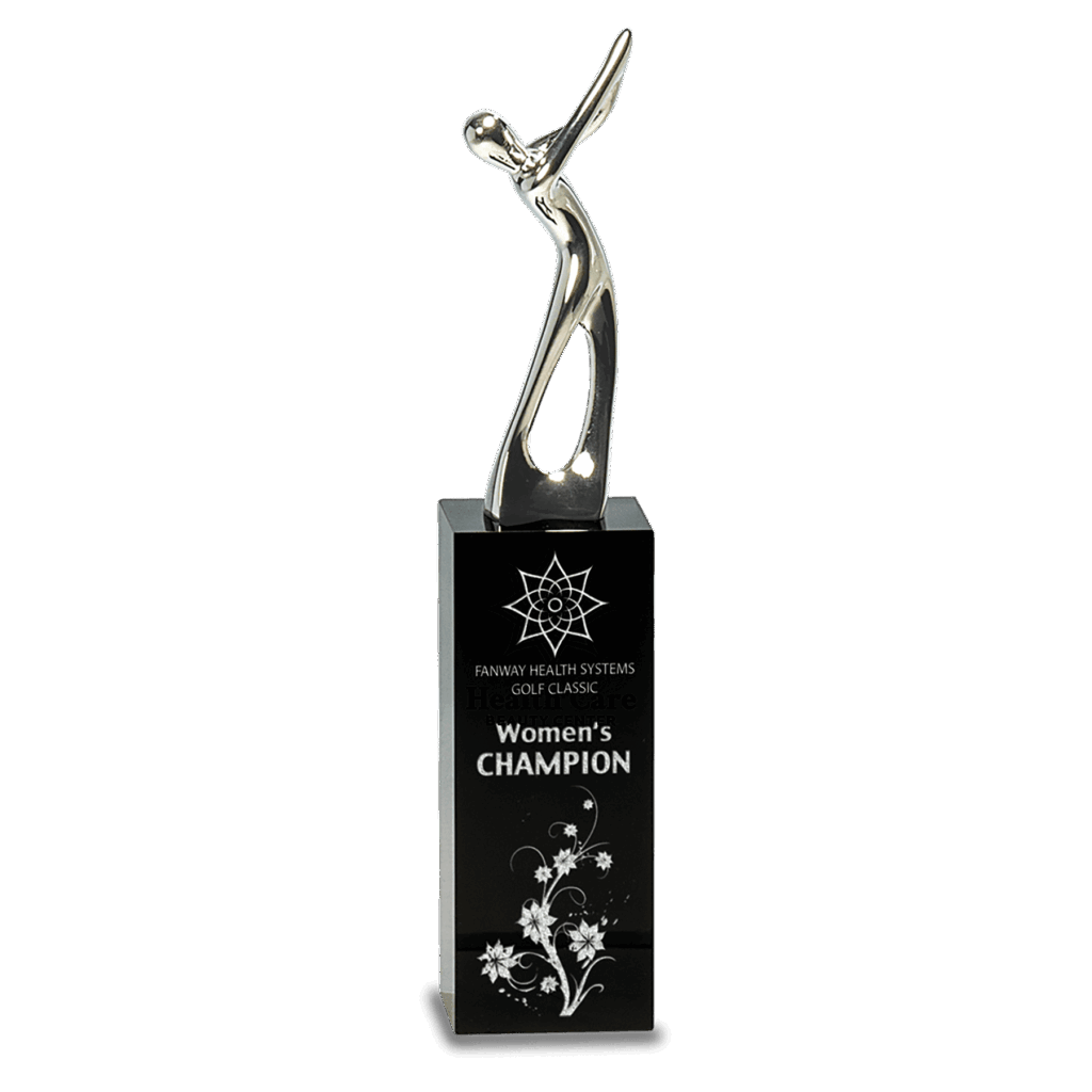 9 1/2" Silver Metal Golf Figure on Black Crystal Pedestal