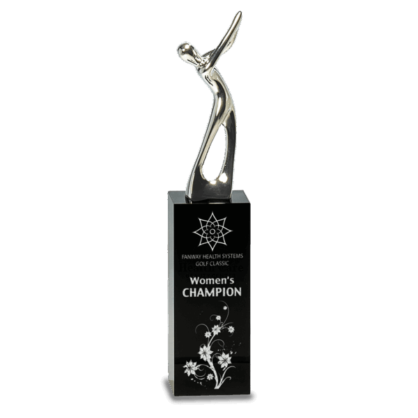 9 1/2" Silver Metal Golf Figure on Black Crystal Pedestal
