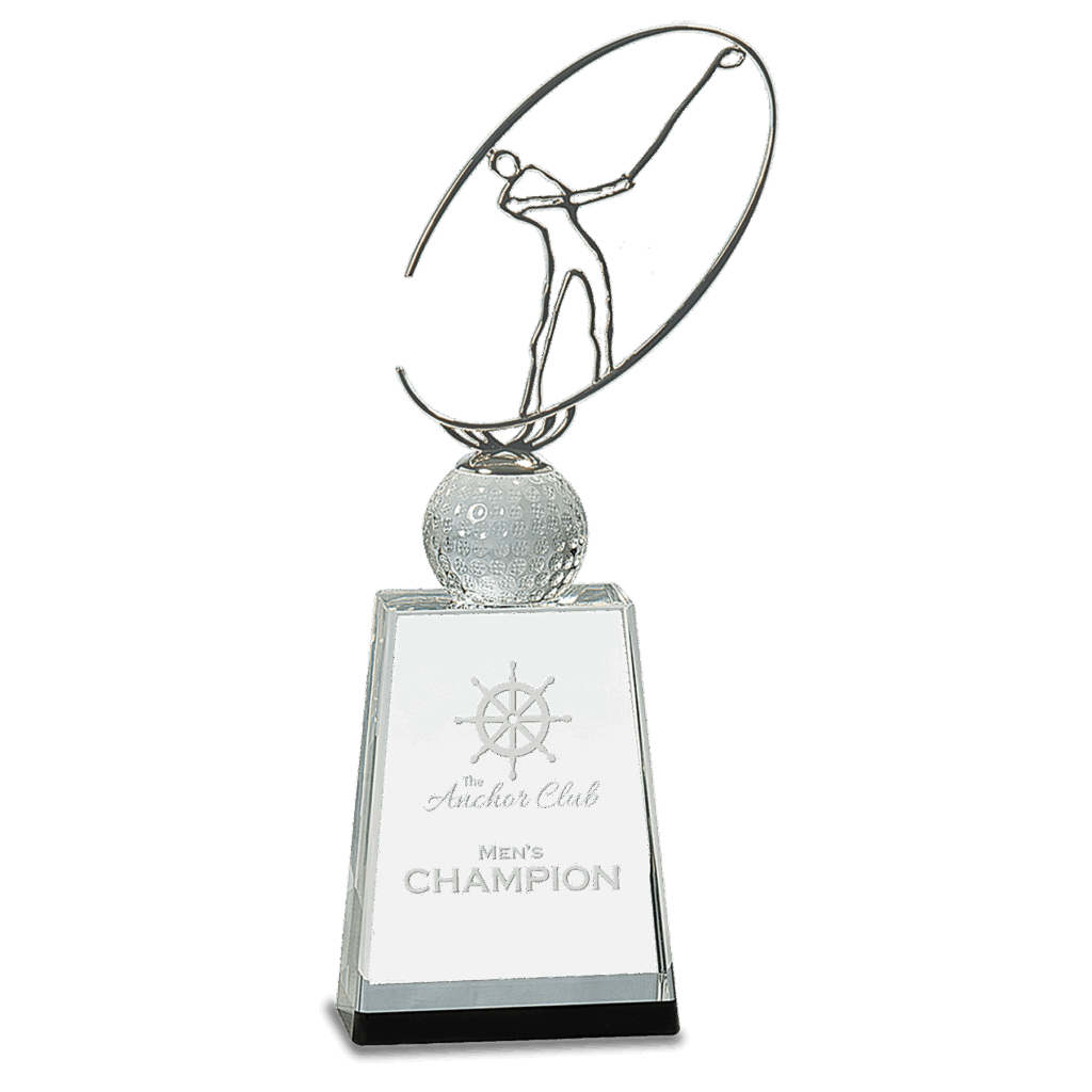 12" Clear/Black Crystal Golf Award with Silver Metal Oval Figure