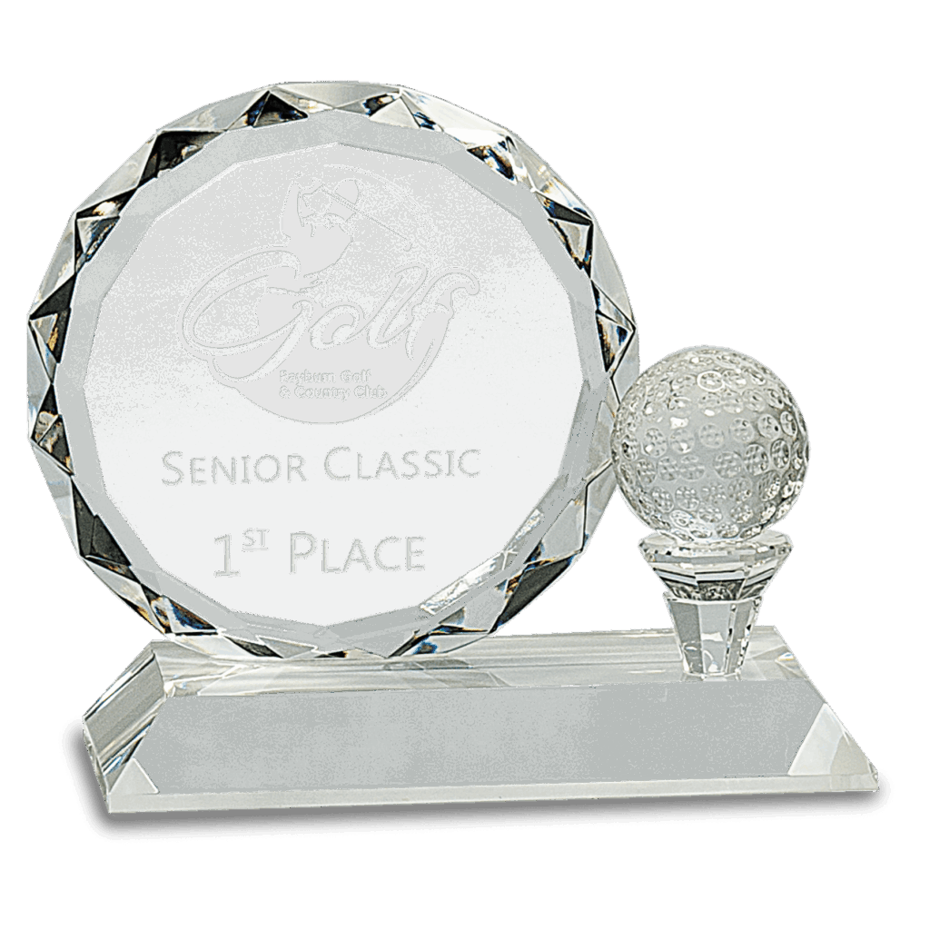 5 1/4" Round Facet Crystal with Golf Ball on Clear Pedestal Base