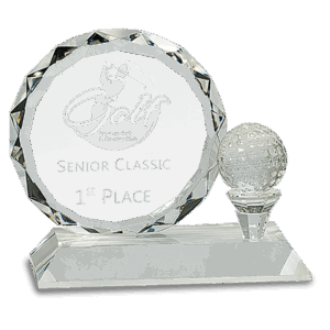5 1/4" Round Facet Crystal with Golf Ball on Clear Pedestal Base