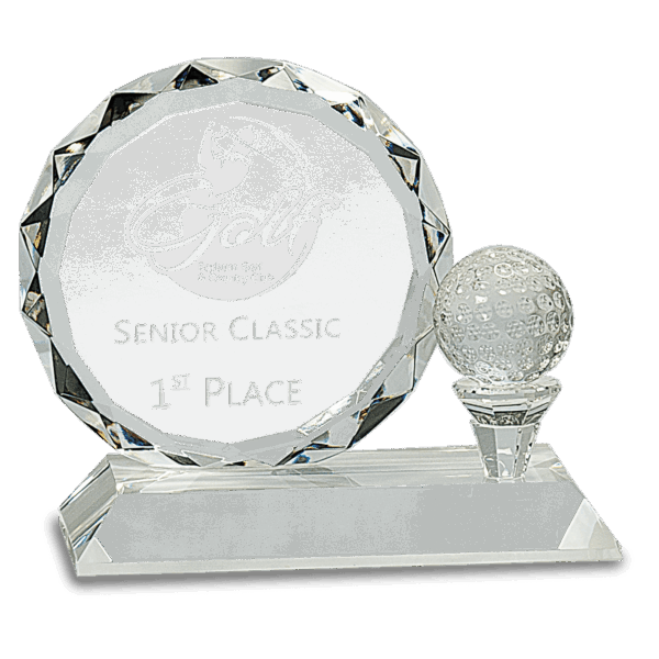 5 1/4" Round Facet Crystal with Golf Ball on Clear Pedestal Base