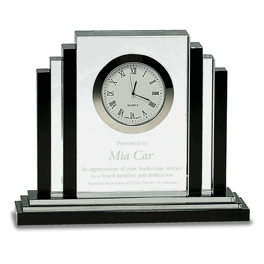 6" Clear Crystal with Clock and Black Crystal Trim