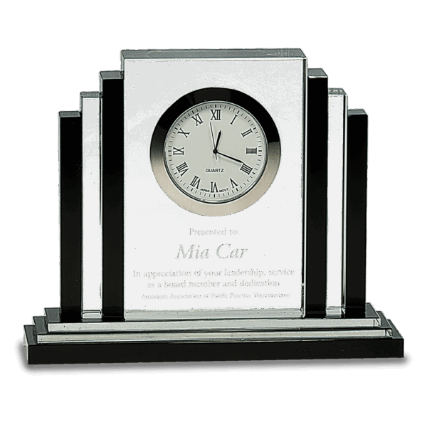 6" Clear Crystal with Clock and Black Crystal Trim