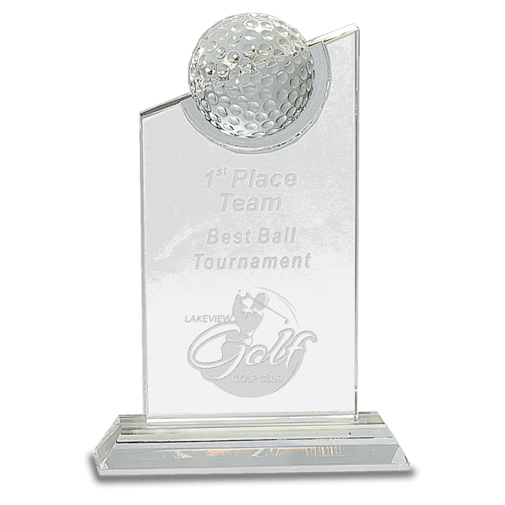 8" Clear Crystal with Inset Crystal Golf Ball on Clear Base