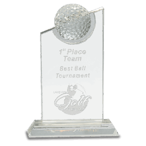 8" Clear Crystal with Inset Crystal Golf Ball on Clear Base