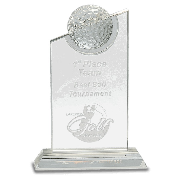 8" Clear Crystal with Inset Crystal Golf Ball on Clear Base