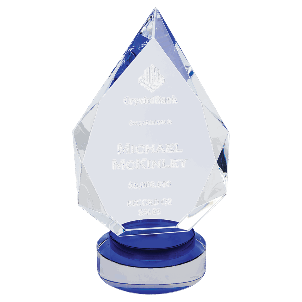 9 1/2" Diamond Crystal on Blue & Clear Round Base