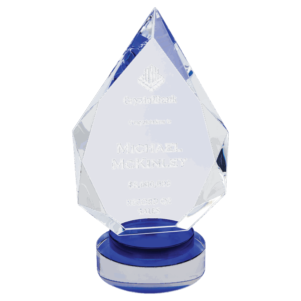9 1/2" Diamond Crystal on Blue & Clear Round Base