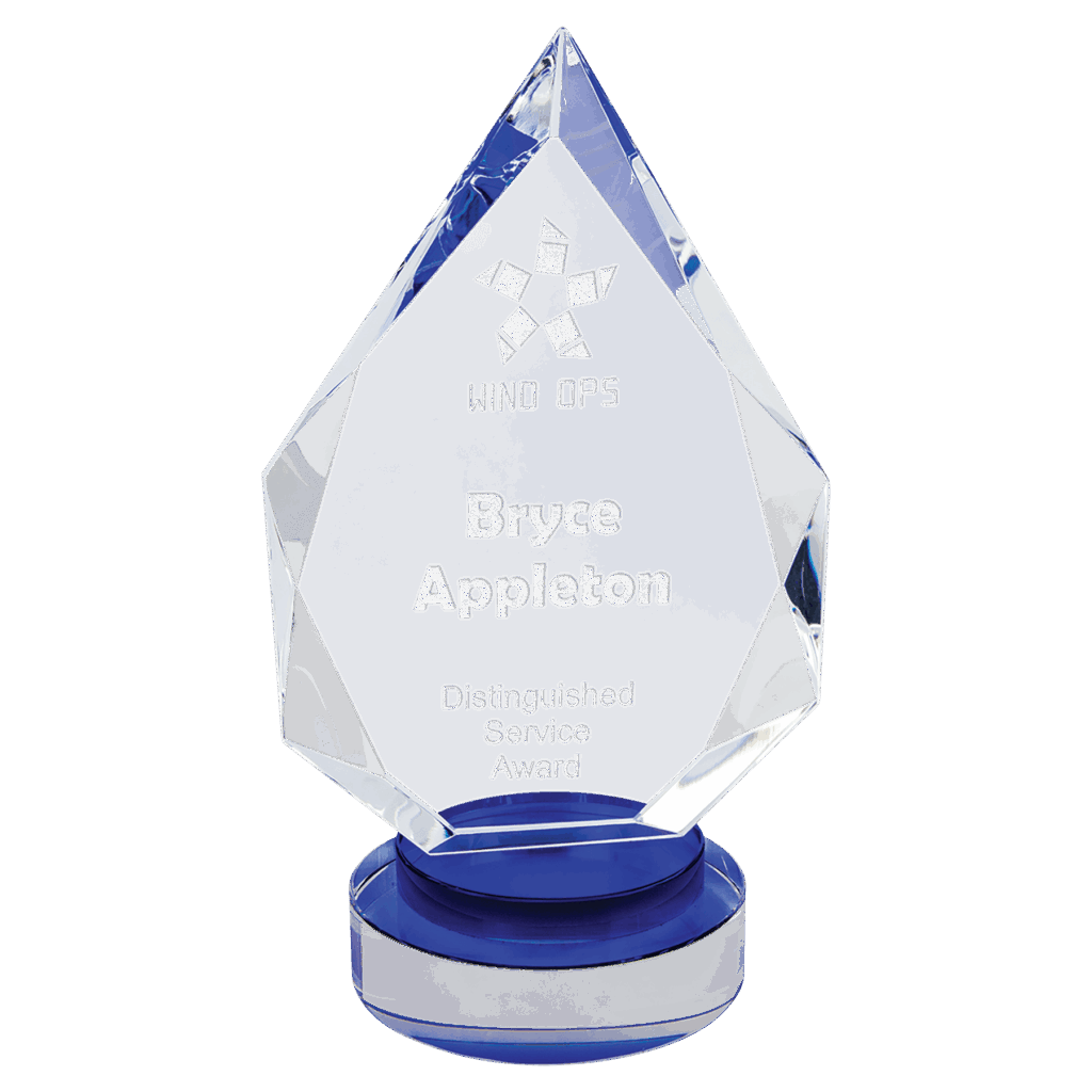 8 1/4" Diamond Crystal on Blue & Clear Round Base