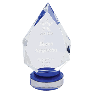 8 1/4" Diamond Crystal on Blue & Clear Round Base