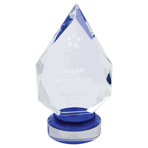8 1/4" Diamond Crystal on Blue & Clear Round Base