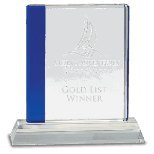 7 1/4" Blue Edge Crystal on Clear Base