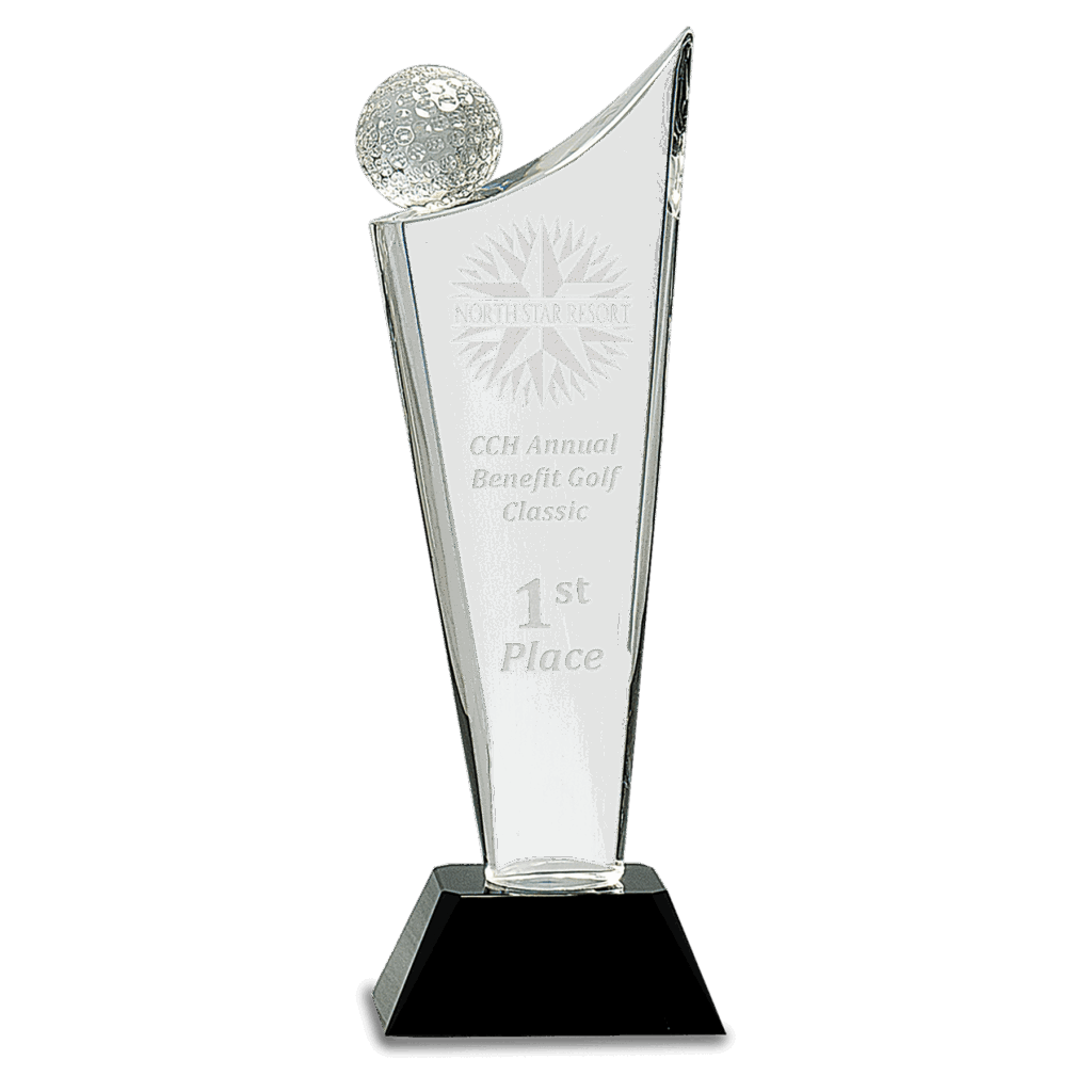 10 3/4" Clear Crystal Golf Wave on Black Pedestal Base