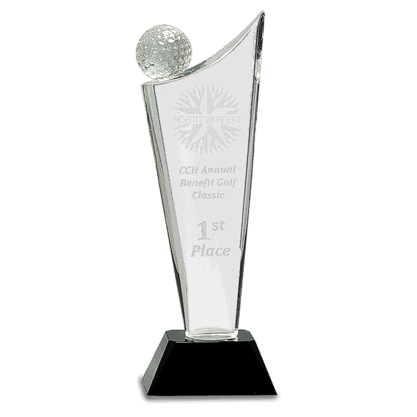 10 3/4" Clear Crystal Golf Wave on Black Pedestal Base