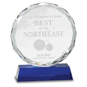 7" Round Facet Crystal on Blue Pedestal Base