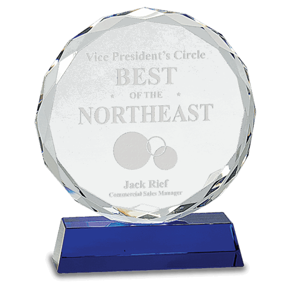 7" Round Facet Crystal on Blue Pedestal Base