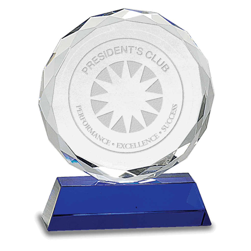 6" Round Facet Crystal on Blue Pedestal Base