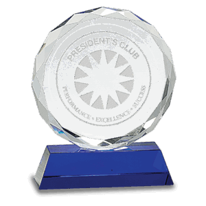 6" Round Facet Crystal on Blue Pedestal Base