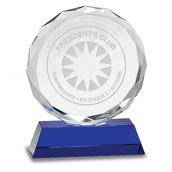 6" Round Facet Crystal on Blue Pedestal Base