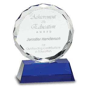 5" Round Facet Crystal on Blue Pedestal Base