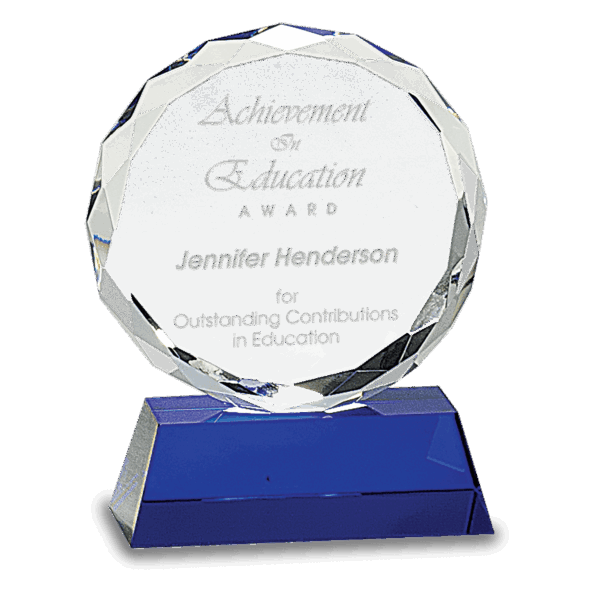 5" Round Facet Crystal on Blue Pedestal Base