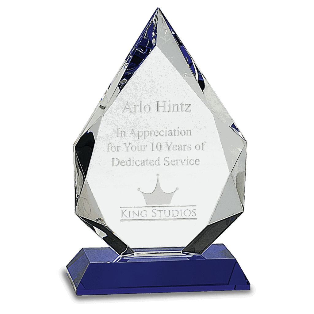 8" Diamond Crystal on Blue Pedestal Base