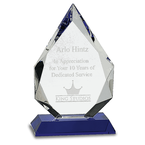 8" Diamond Crystal on Blue Pedestal Base