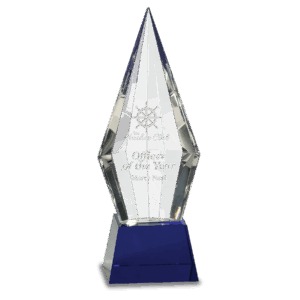 9 1/2" Obelisk Facet Crystal on Blue Pedestal Base
