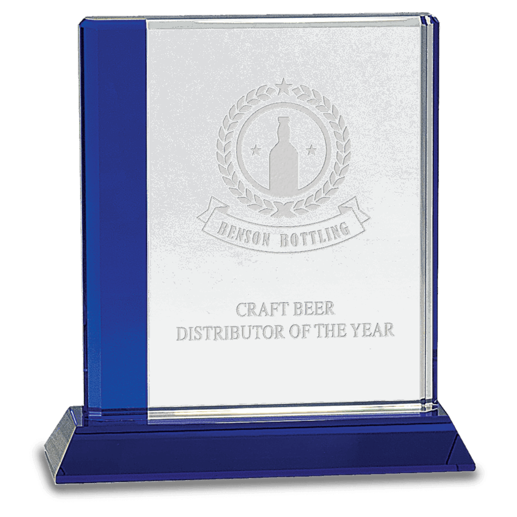 6 1/2" x 7" Blue Edge Crystal on Blue Base