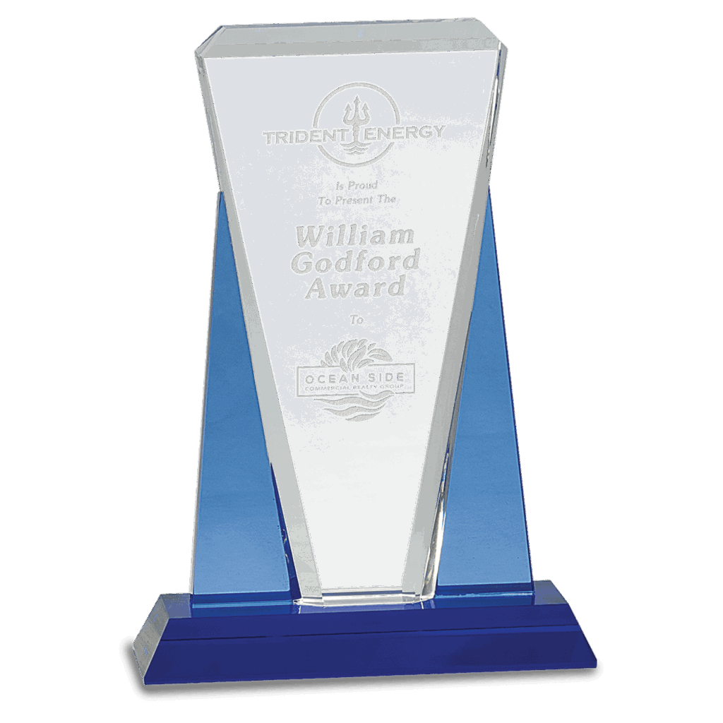 7" x 10" Blue/Clear Wedge Crystal on Blue Pedestal Base