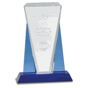 7" x 10" Blue/Clear Wedge Crystal on Blue Pedestal Base