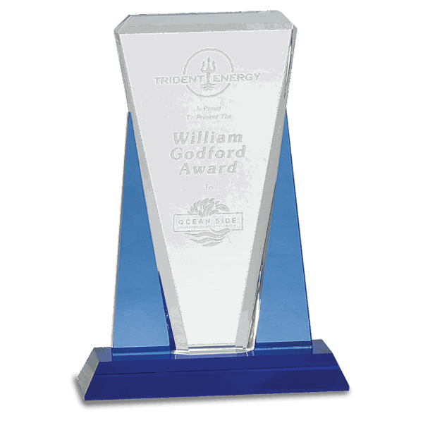 7" x 10" Blue/Clear Wedge Crystal on Blue Pedestal Base