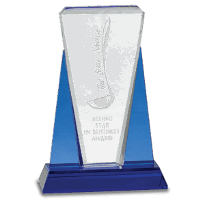 6" x 8 1/2" Blue/Clear Wedge Crystal on Blue Pedestal Base