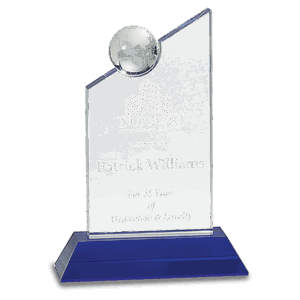 8 1/4" Clear Crystal with Inset Crystal Globe and Blue Base