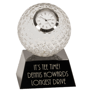 5" Clear Crystal Golf Ball Clock with Black Pedestal Base