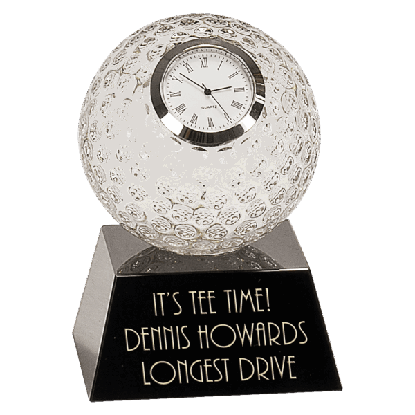 5" Clear Crystal Golf Ball Clock with Black Pedestal Base
