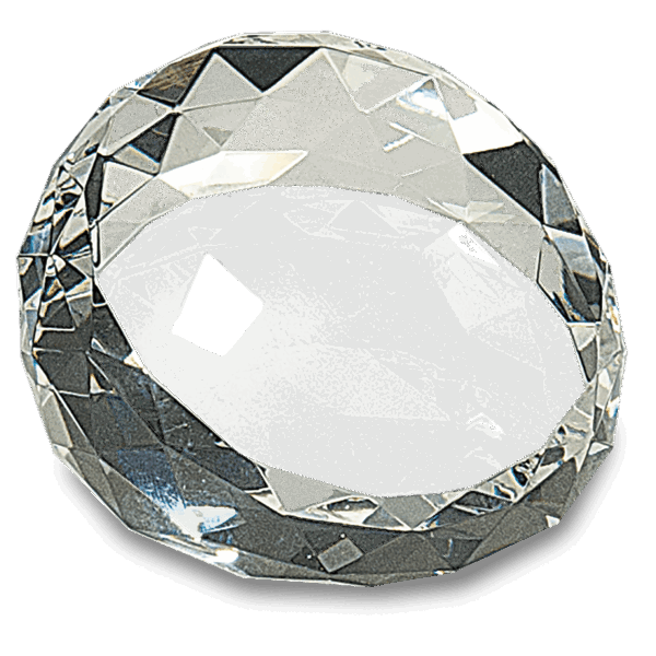 2 1/2" x 1 3/4" Clear Round Crystal Facet Paperweight