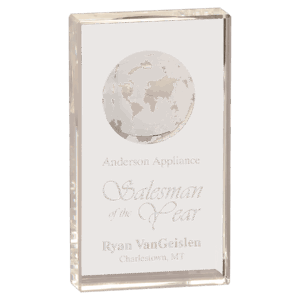 7" Clear Crystal Rectangle with Globe Etching