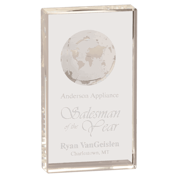 7" Clear Crystal Rectangle with Globe Etching
