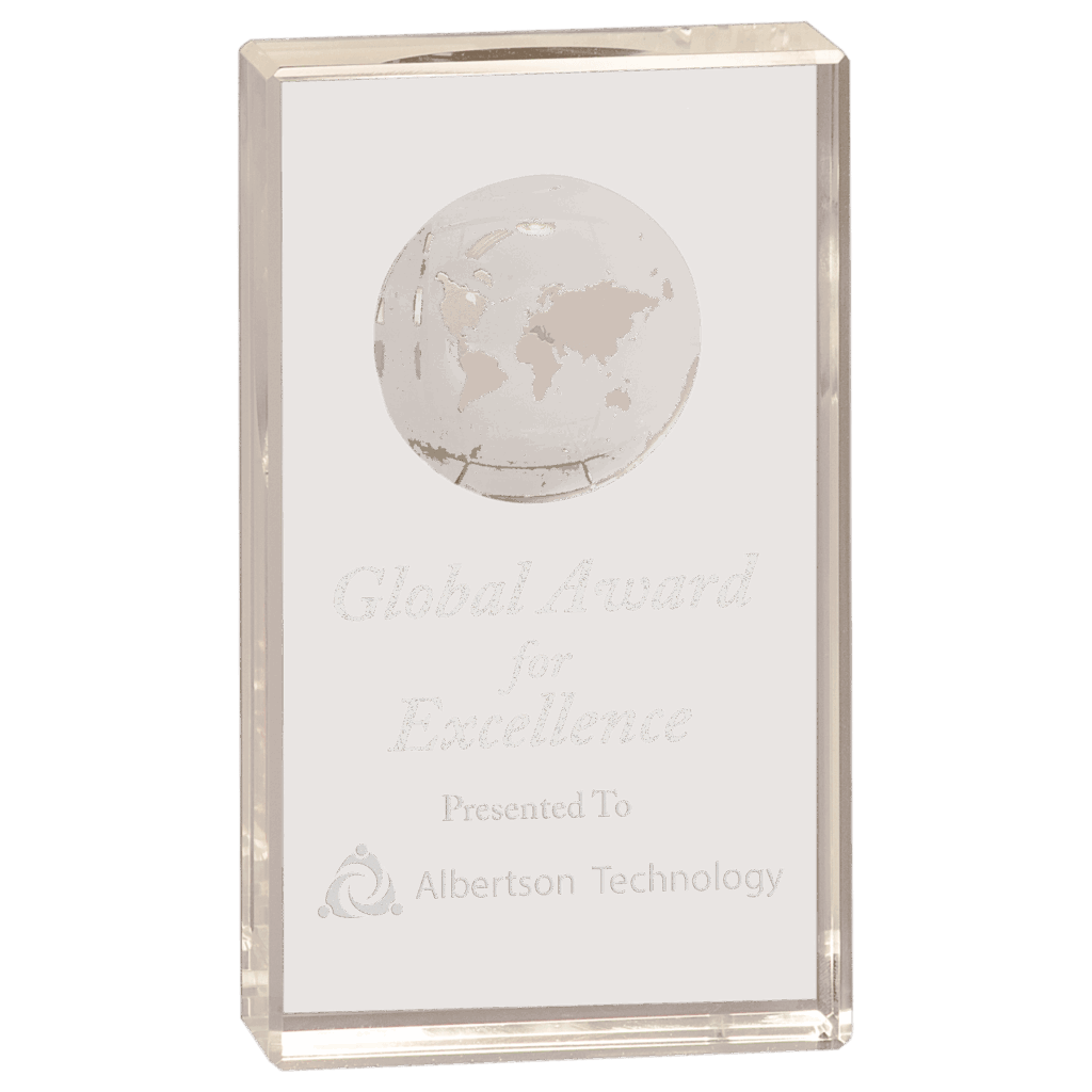 6" Clear Crystal Rectangle with Globe Etching